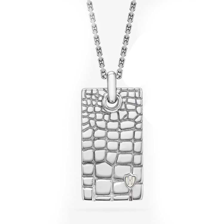 Hoxton London Men's Crocodile Dog Tag Pendant Necklace, Silver