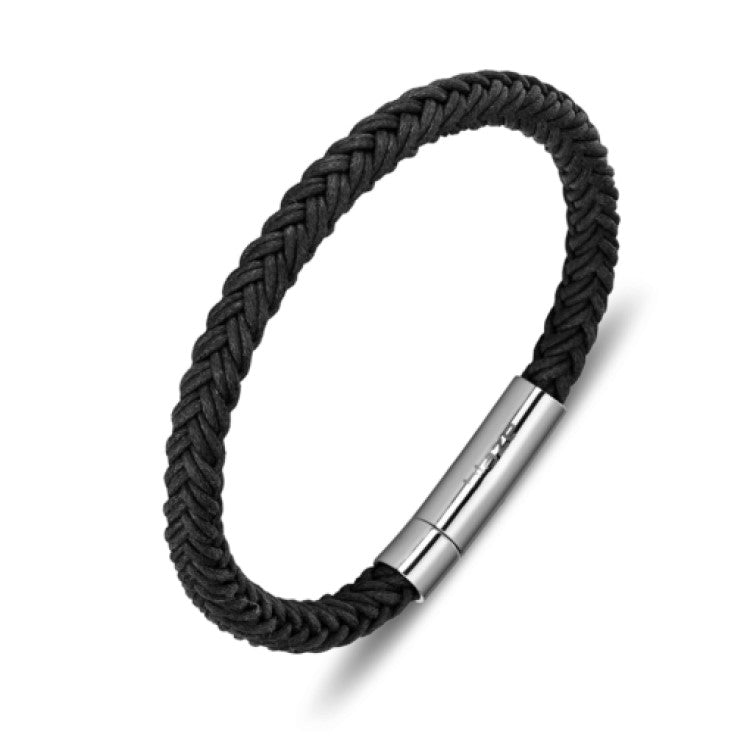 Blaze stainless steel men’s black cord bangle