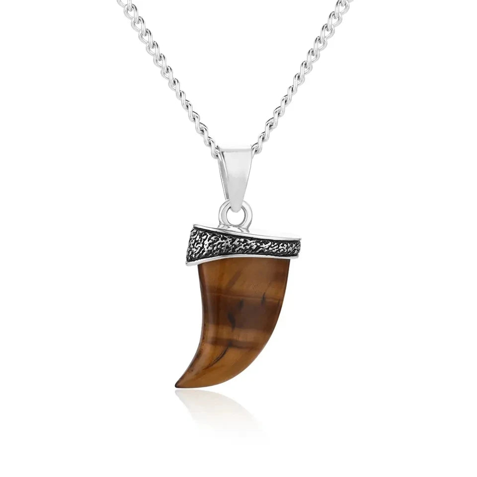 Stainless Steel Natural Tiger Eye Stone Necklace