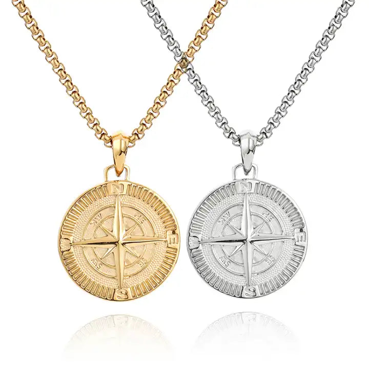 Stainless Steel Compass Pendant and Chain Necklace