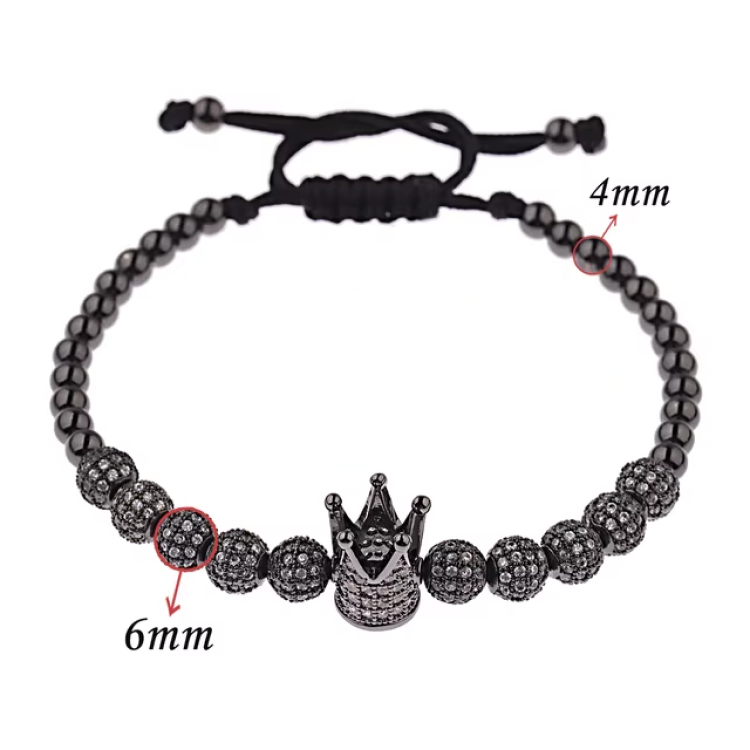 Luxury  CZ Crown Charms Macrame Beads Bracelet