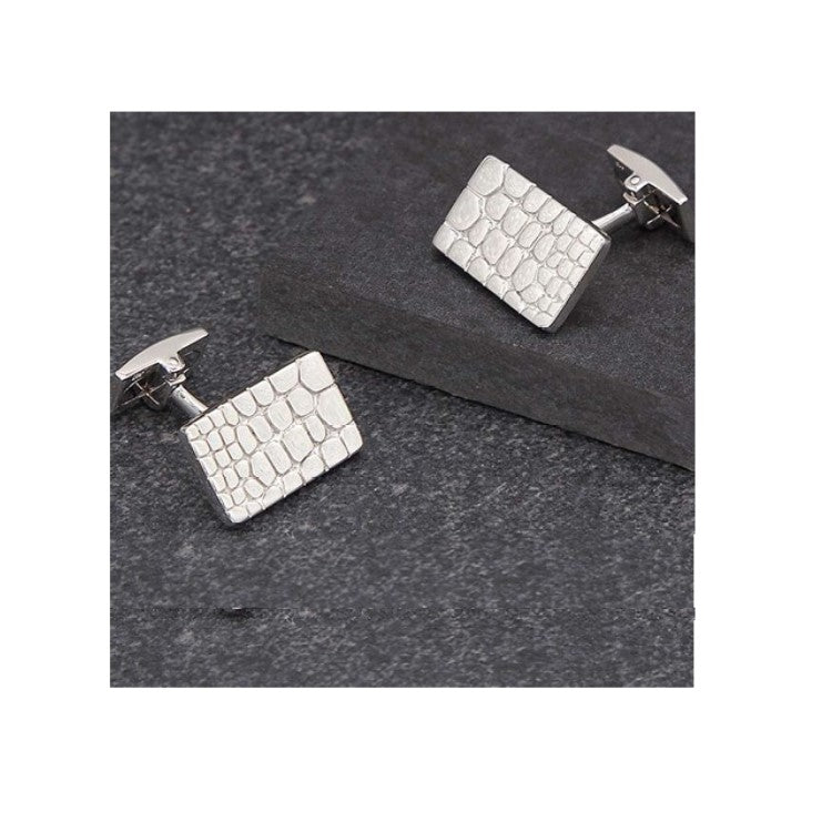 Hoxton London Crocodile Patterned Rectangle Cufflinks, Silver