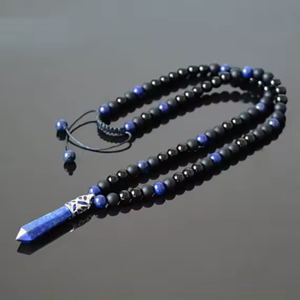 Blue Lapis Black Onyx Beaded Men and Healing Point Necklace