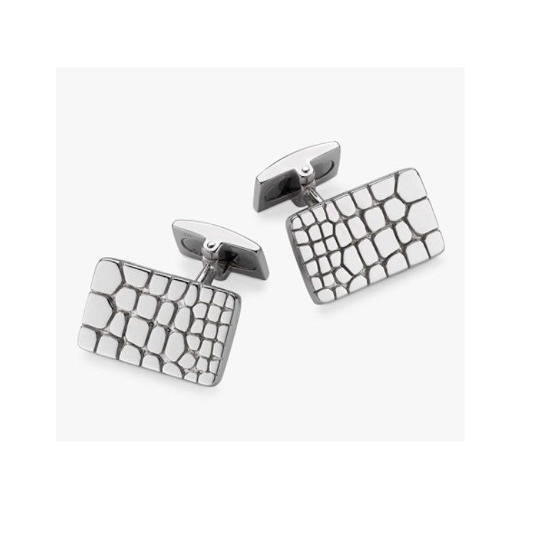 Hoxton London Crocodile Patterned Rectangle Cufflinks, Silver