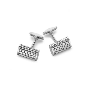 Hoxton London Sterling Silver Herringbone Patterned Rectangle Cufflinks