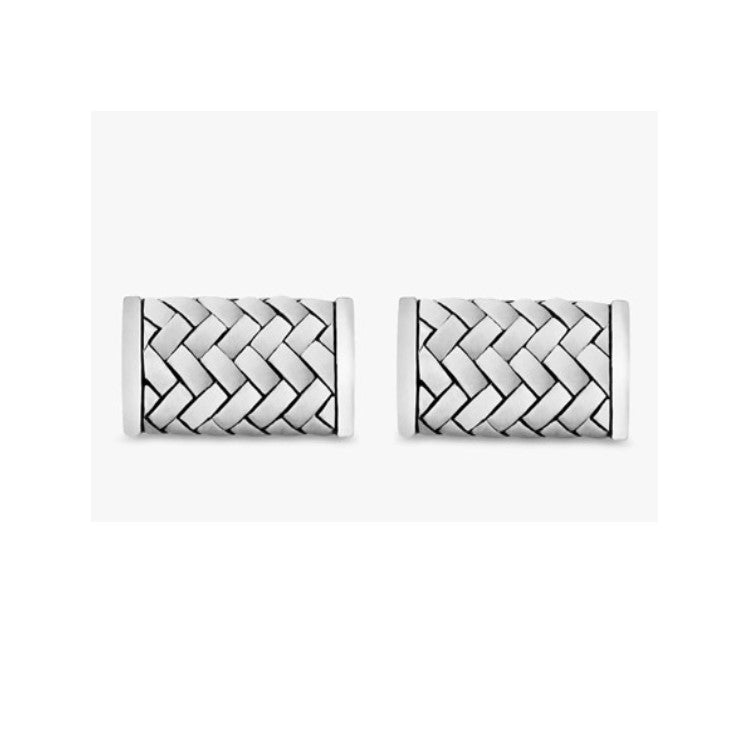 Hoxton London Sterling Silver Herringbone Patterned Rectangle Cufflinks