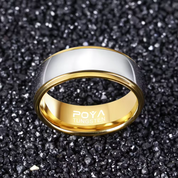 Theodore Silver Tungsten Carbide Ring with Gold Polish Sides