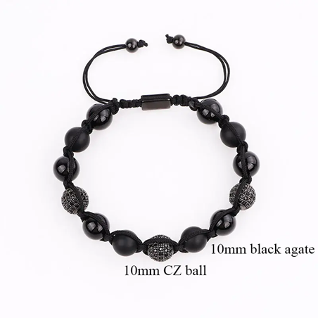 Powerful Protective Stone Black Onyx CZ Crystal Ball Macramé