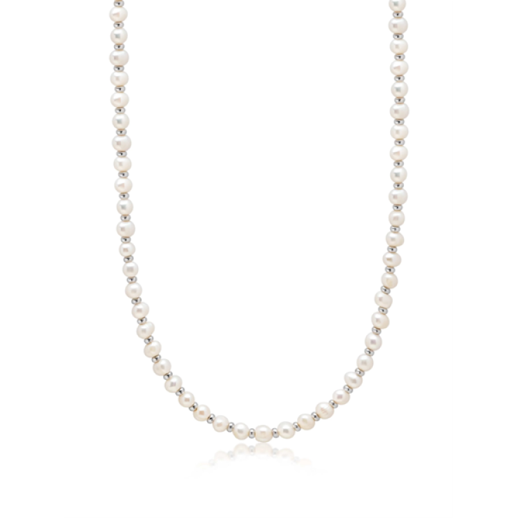 Mini Beaded Necklace with Pearls and Stainless Steel Spacer beads