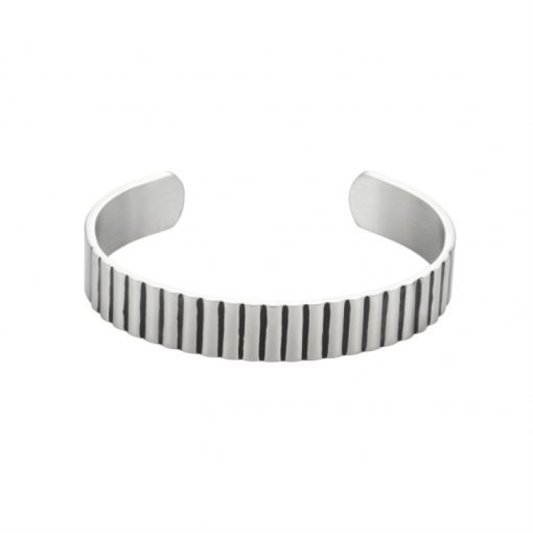 Cudworth Brushed Stainless Steel Corrogated Cuff & Bangle with Black Enamel