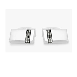 Hoxton London Sterling Silver Rectangle Cufflinks with Two Rows of Pyramid Marcasites