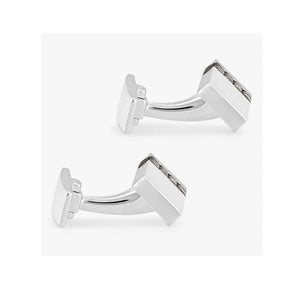 Hoxton London Sterling Silver Rectangle Cufflinks with Two Rows of Pyramid Marcasites