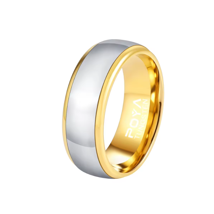 Theodore Silver Tungsten Carbide Ring with Gold Polish Sides