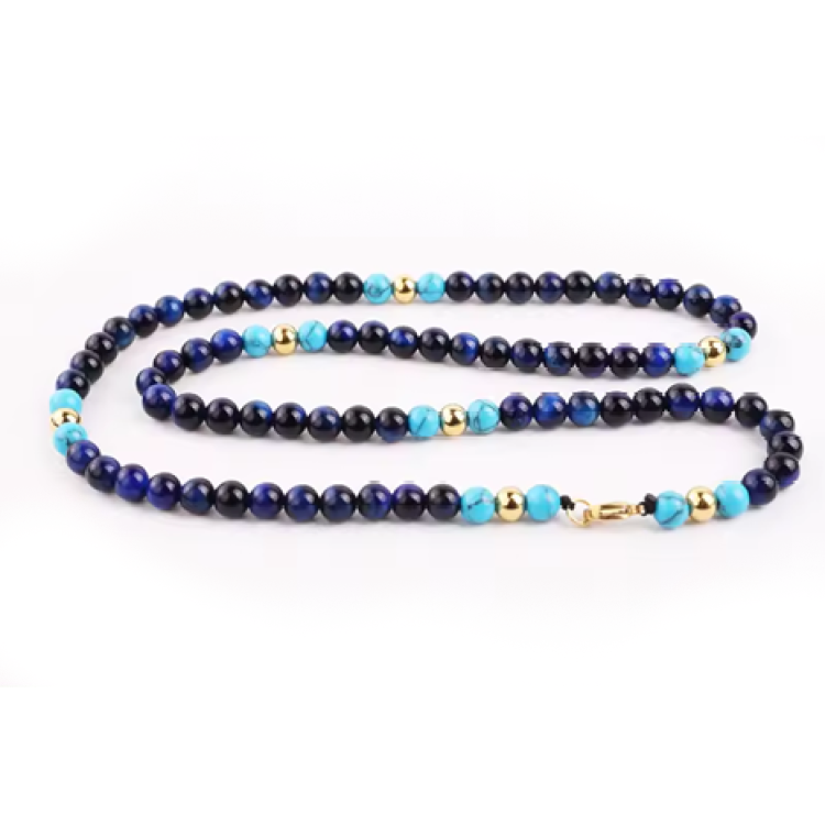 Natural Stone Blue Tiger Eye and Turquoise Beaded Necklace