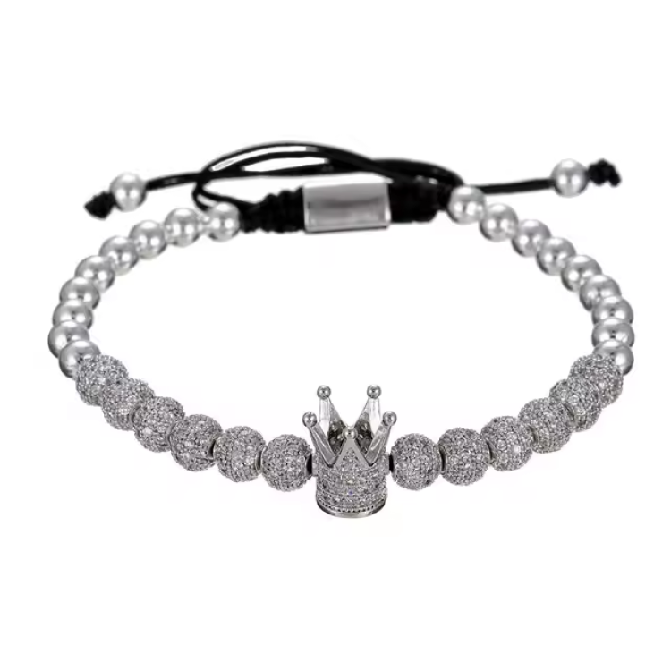 Luxury  CZ Crown Charms Macrame Beads Bracelet