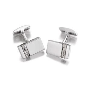 Hoxton London Sterling Silver Rectangle Cufflinks with Two Rows of Pyramid Marcasites