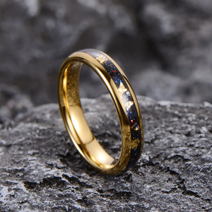 Exquisite Tungsten Carbide Ring with Gold Leaf Meteorite Inlay