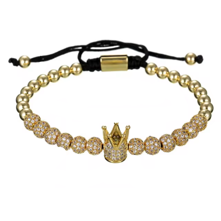 Luxury  CZ Crown Charms Macrame Beads Bracelet