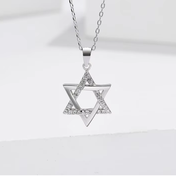 Sterling Silver 925 Hexagram Star Of David and C.Z stone pendant /Necklaces