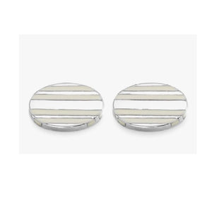 Hoxton London Men's Sterling Silver  White Agate  Stripe Oval Cufflinks