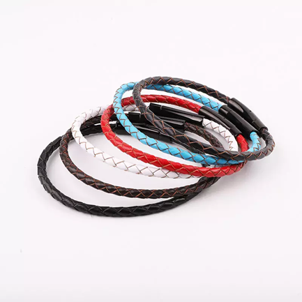 Stainless Steel Genuine 4mm Leather Bracelet