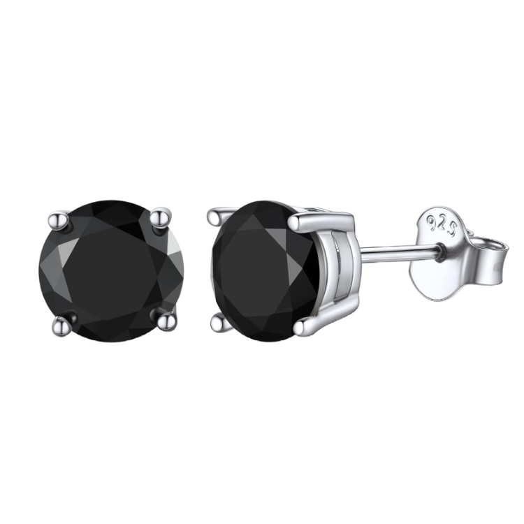 925 Sterling Silver Round Cut Black CZ Stud Earrings (3mm–8mm)