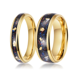 Exquisite Tungsten Carbide Ring with Gold Leaf Meteorite Inlay