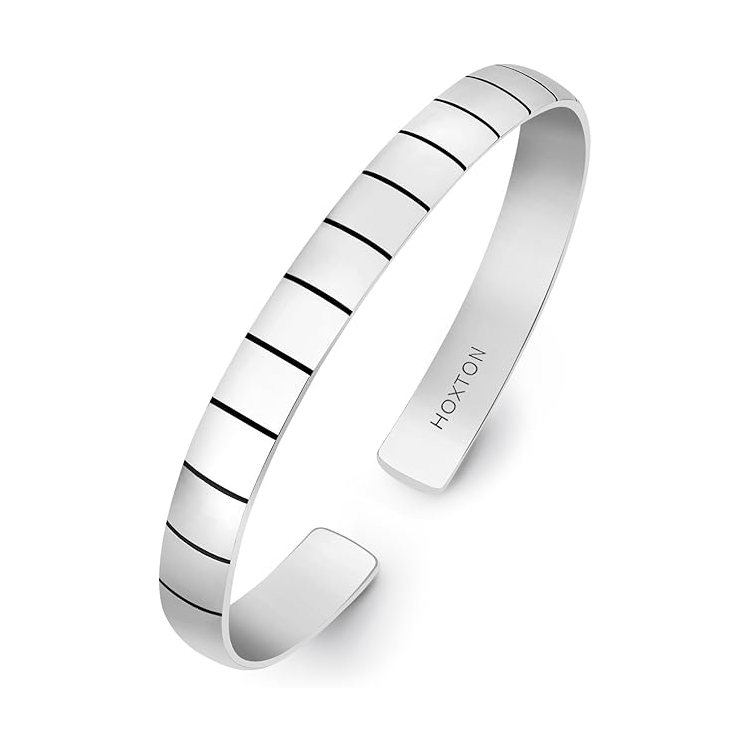 Hoxton London Men's Sterling Silver Brick High Polish Ribbed Bangle