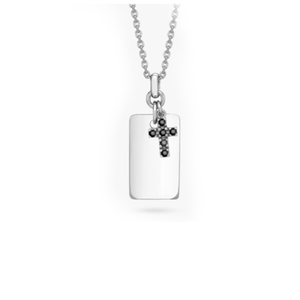 Hoxton London Men’s Sterling Silver Black Sapphire Set Cross and Dog Tag