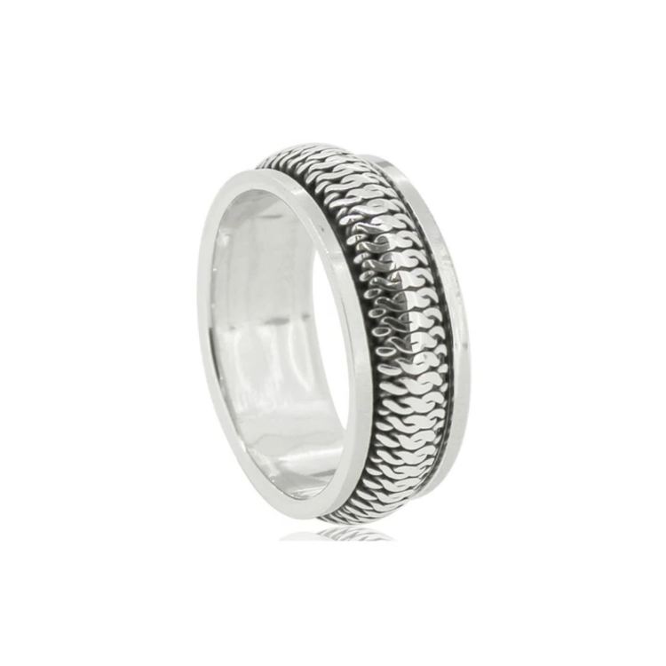 Elegant 316L Stainless Steel Dress Ring with Braided Silver Center