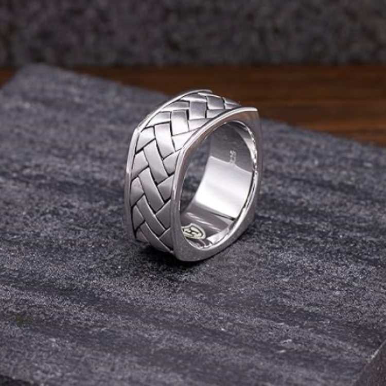 Hoxton Sterling Silver Herringbone Collection Ring