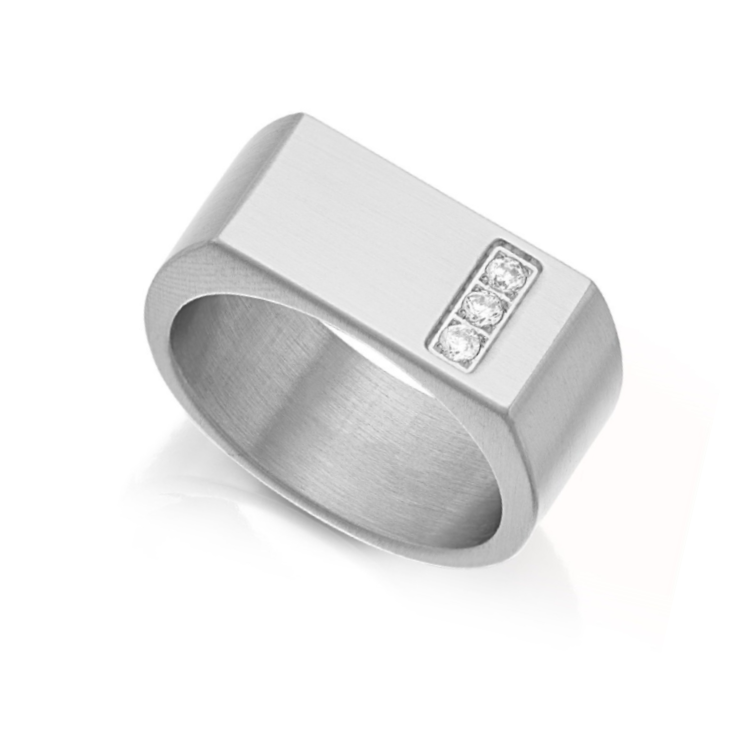 Stainless Steel Dress Ring with Cubic Zirconia Stones