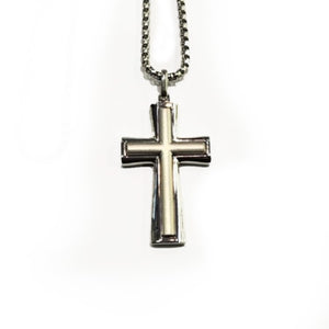 Stainless Steel Cross with Satin Inlay Pendant Necklace