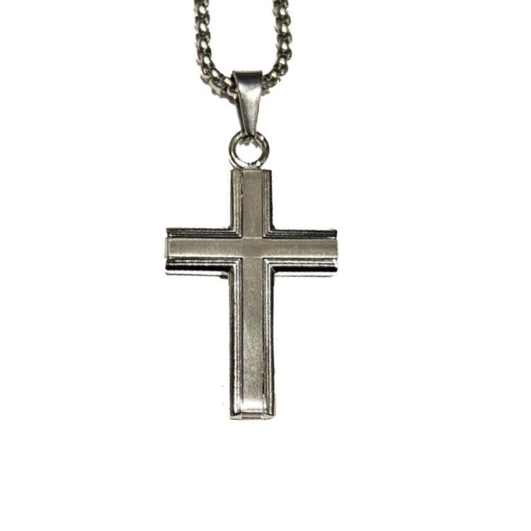 Stainless Steel Cross with Satin Inlay  Pendant