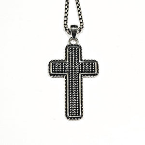 Stainless Steel and Polished Black IP-Plated Cross Necklace