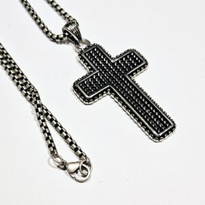 Stainless Steel and Polished Black IP-Plated Cross Necklace