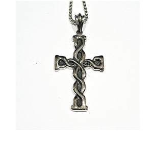 Large Stainless Steel Celtic Patern Black IP-Plated Cross Necklace