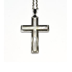 Stainless Steel Mother of Pearl Inlay Cross Necklace