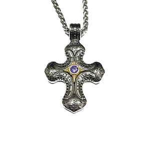 Stainless Steel Spanish Style with Amethyst Cross Necklace