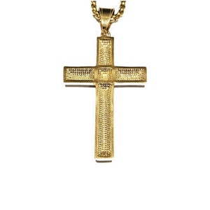 Stainless Steel Gold Plated Satin Finish C.Z Cross with Chain