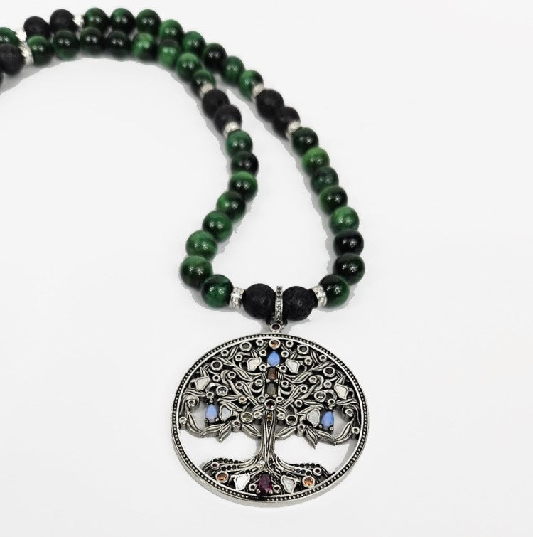 Silver Stone-Set Tree of Life Pendant Necklace