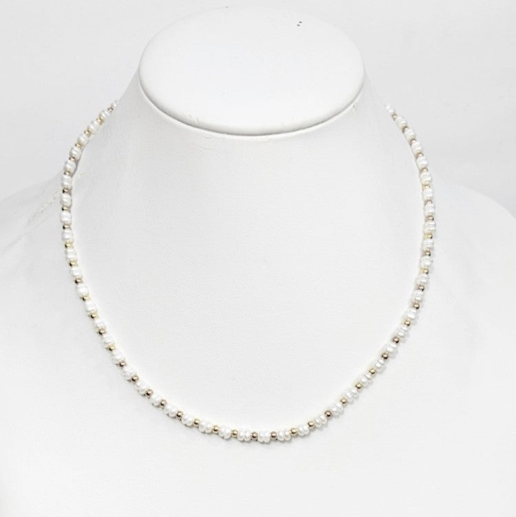 Mini Beaded Necklace with Pearls and Stainless Steel Spacer beads