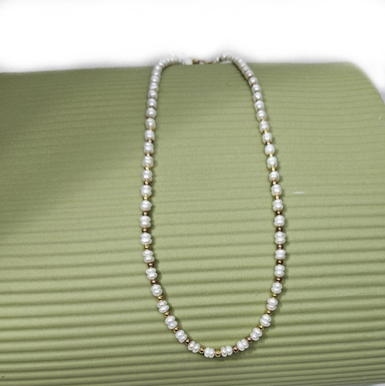 Mini Beaded Necklace with Pearls and Stainless Steel Spacer beads