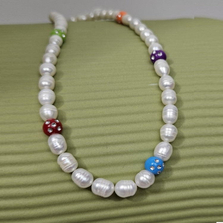 Gray Baroque Freshwater Pearl Necklace with Assorted Smiley Cat Face Beads