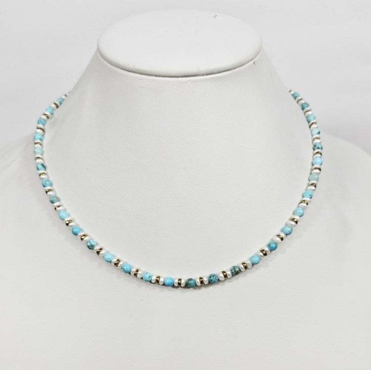 Mini Beaded Necklace with Pearls and Turquoise