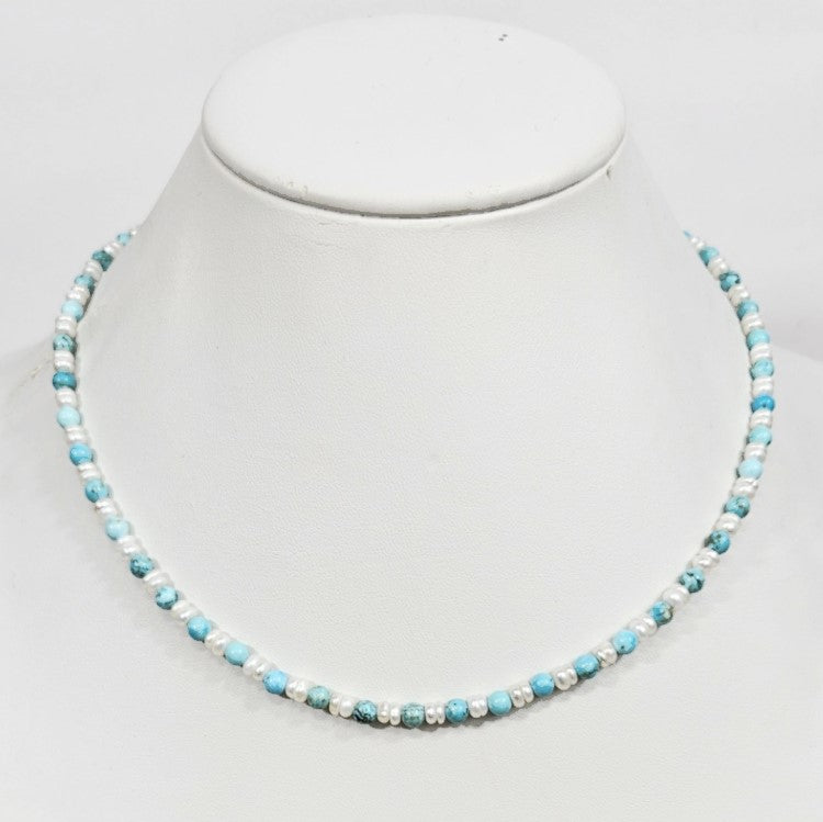 Men's Mini Beaded Necklace with Pearls and Turquoise