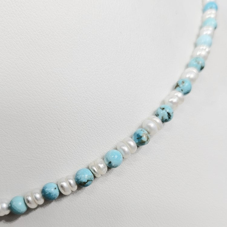 Men's Mini Beaded Necklace with Pearls and Turquoise