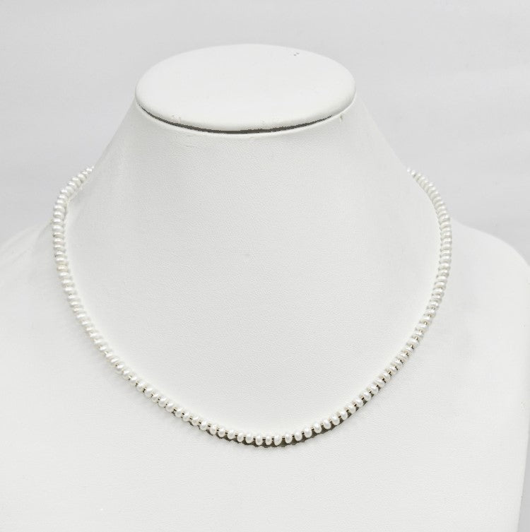 Mini Beaded Necklace with Pearls and Stainless Steel Spacer beads