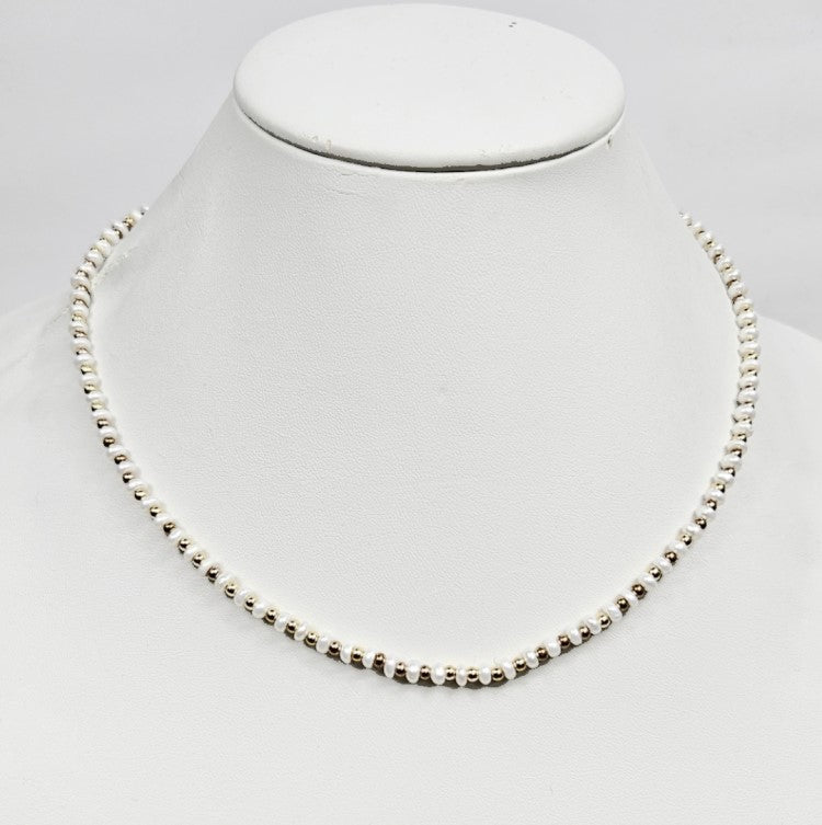 Mini Beaded Necklace with Pearls and Stainless Steel Spacer beads