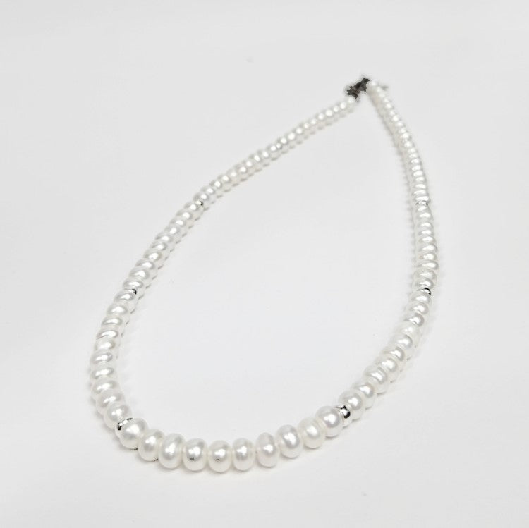 Mini Beaded Necklace with Freshwater Pearls and Stainless Steel Spacer beads